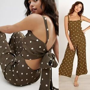 Faithfull the Brand Green Polka Dot Backless Jumpsuit